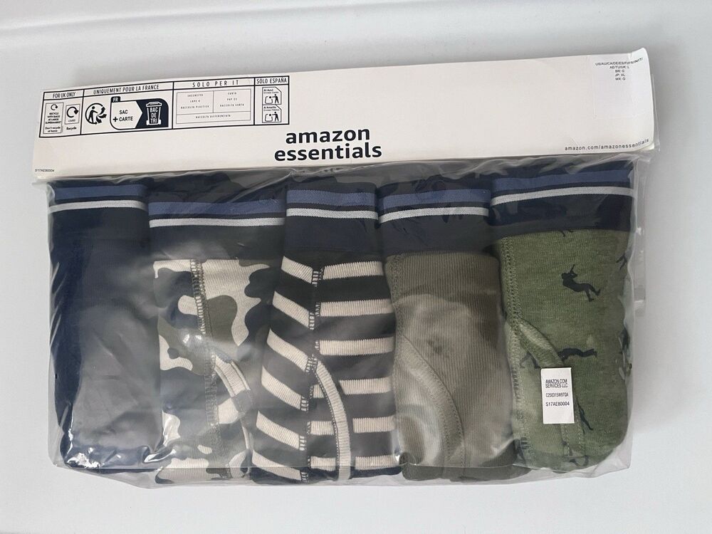 NEW Amazon Essentials Cotton Boxer Briefs L 5-Pack Tagless Multicolor